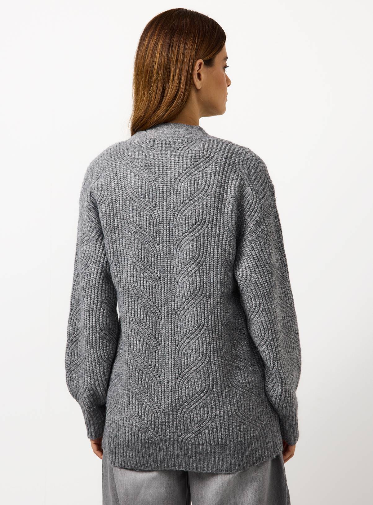 Charcoal V Neck Slouch Cable Knit Cardigan M - Image 4