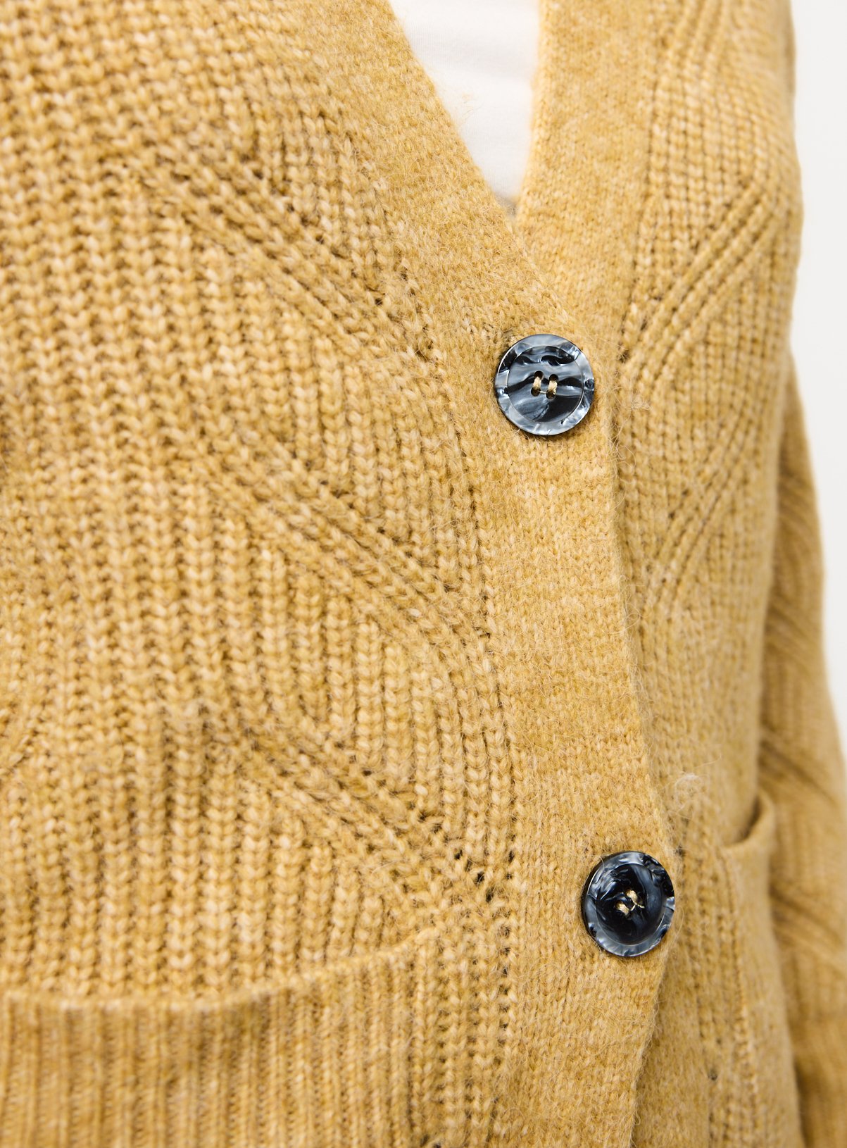 Yellow V Neck Slouch Cable Knit Cardigan M - Image 3 thumbnail