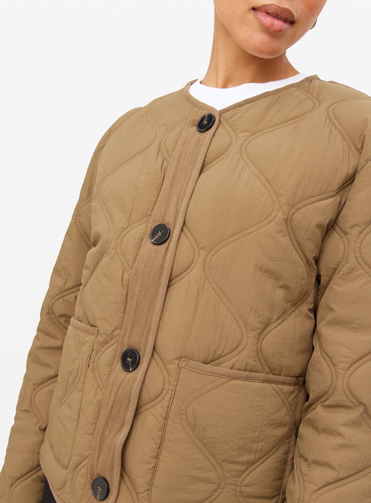 Khaki Collarless Quilted Jacket XL - Image 3 thumbnail