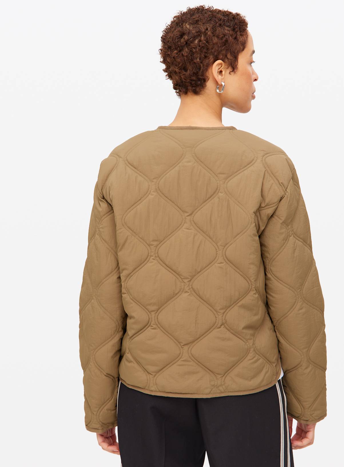 Khaki Collarless Quilted Jacket XL - Image 4