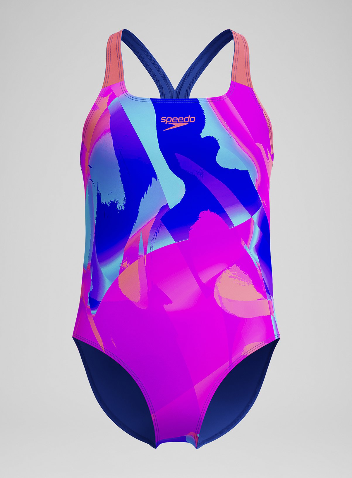 Blue Blue SPEEDO Girls Digital Allover Powerback Swimsuit (5-6 Years) - Speedo by Sainsbury's