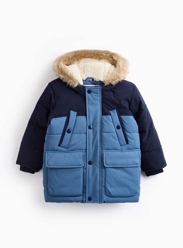 Navy Faux Fur Hood Parka Coat 4-5 years