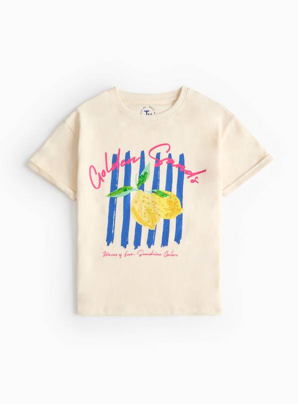 White Graphic Lemon Print T-Shirt 10 years