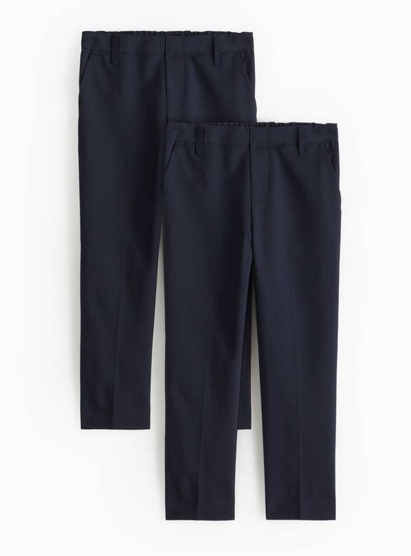 2 Pack 'Dress with Ease' Navy Trousers with Reinforced Knees & Extendable Hems 3 years
