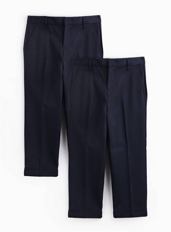 2 Pack Navy Trousers with Reinforced Knees & Extendable Hems Generous Fit 11 years