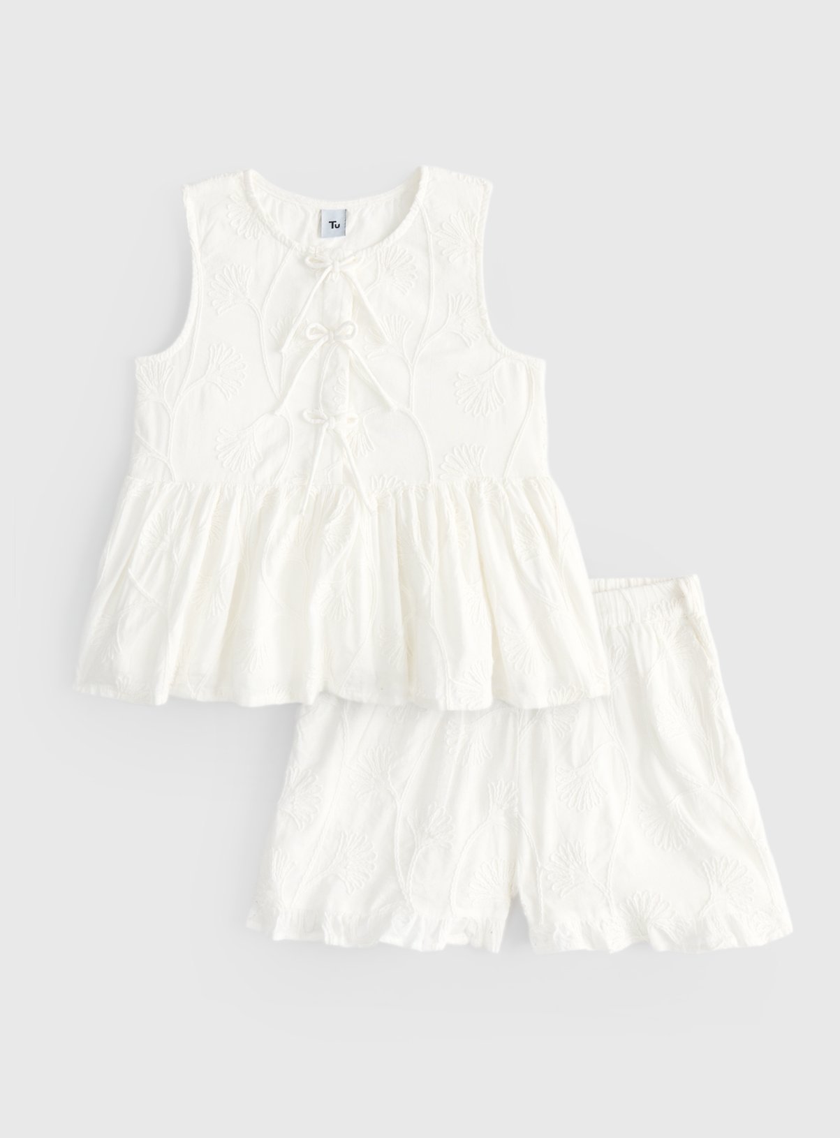 White White Tie-Front Top & Shorts Co-ord Set (6 Years) - Tu by Sainsbury's