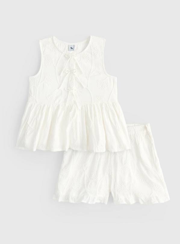 White Tie-Front Top & Shorts Co-ord Set 11 years