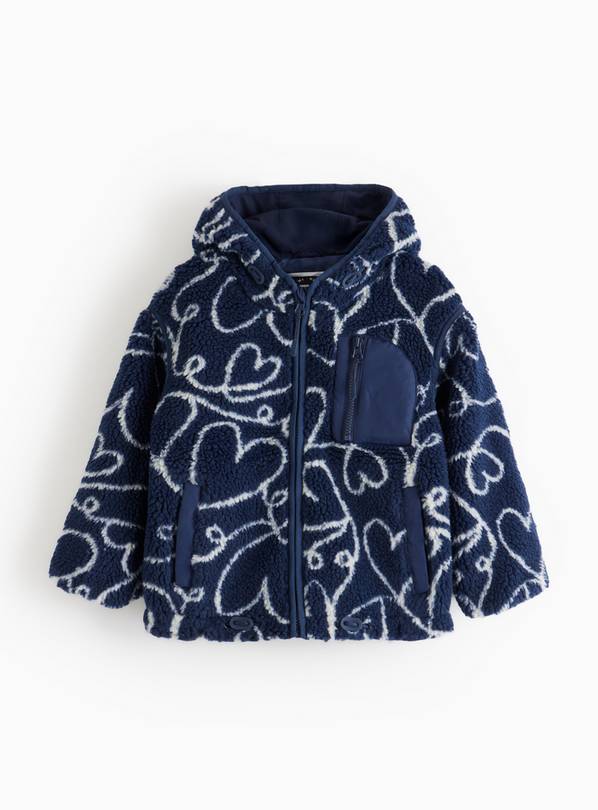 Navy Heart Printed Borg Jacket 5-6 years