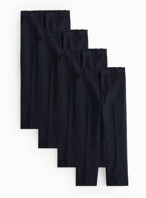 4 Pack Navy Skinny Fit Woven Trousers with Reinforced Knees & Extendable Hem 6 years