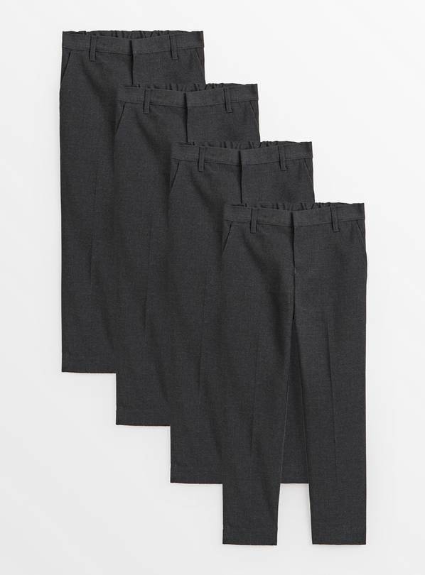 4 Pack Grey Slim Fit Woven Trousers with Reinforced Knees & Extendable Hem 14 years