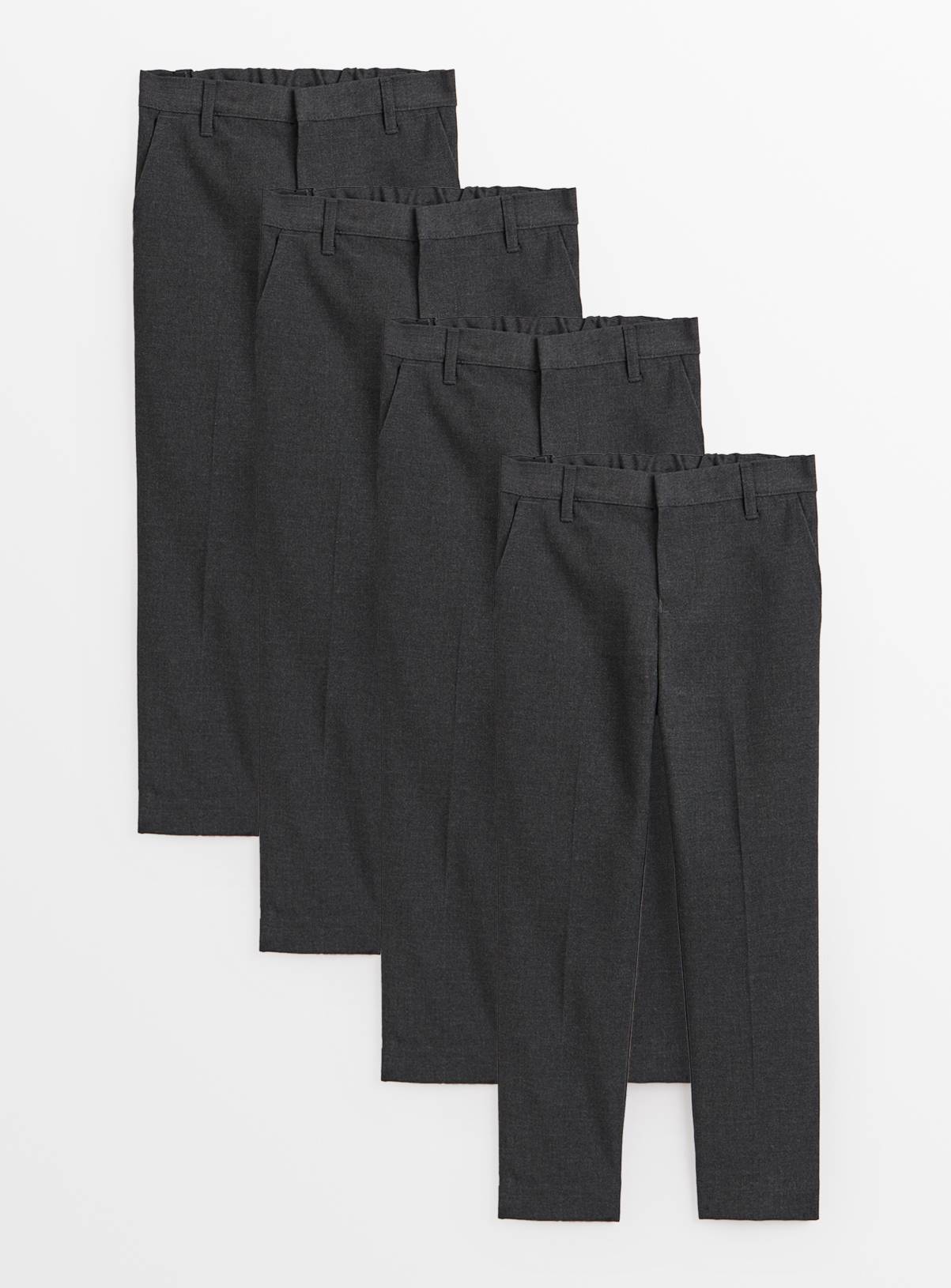 4 Pack Grey Slim Fit Woven Trousers with Reinforced Knees & Extendable Hem 14 years - Image 1