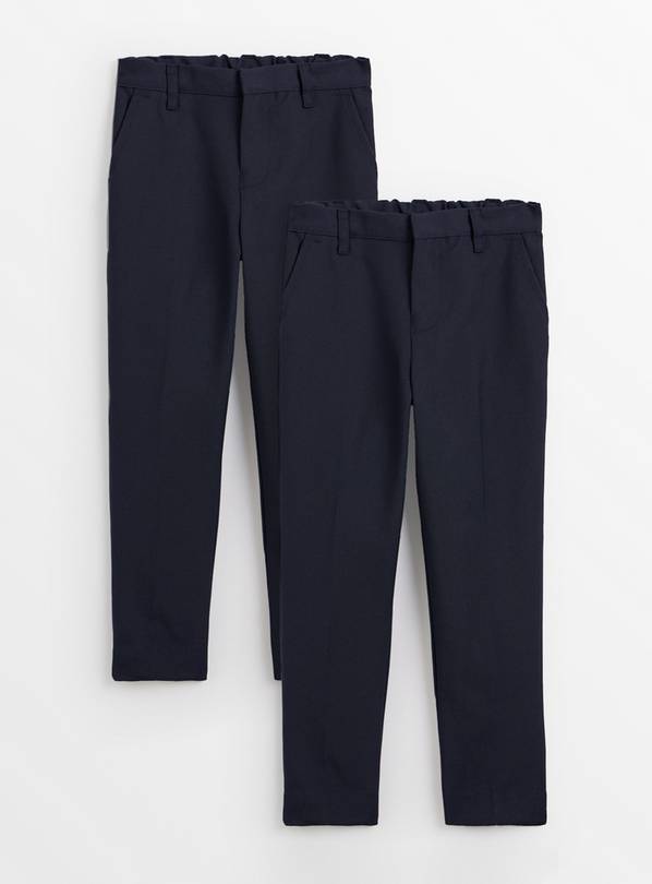 2 Pack Navy Woven Trousers with Reinforced Knees & Extendable Hem 16 years