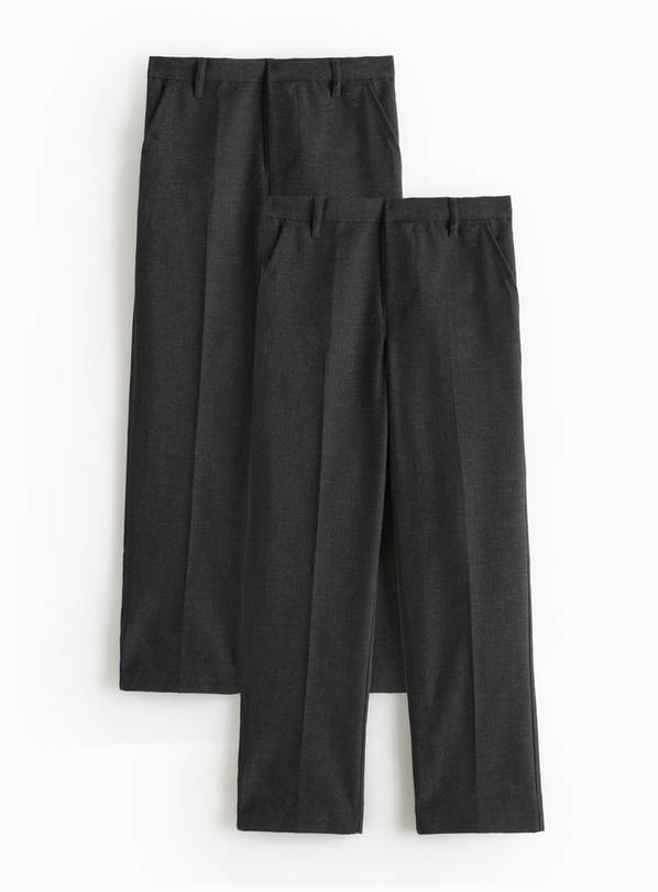 2 Pack Grey Woven Trousers with Reinforced Knees & Extendable Hem  14 years