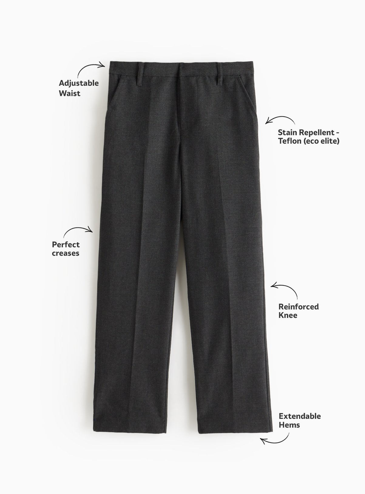 2 Pack Grey Woven Trousers with Reinforced Knees & Extendable Hem 11 years - Image 3 thumbnail
