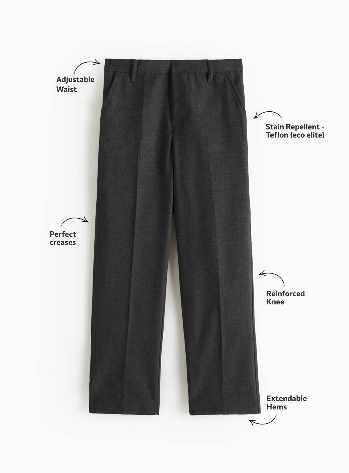2 Pack Grey Woven Trousers with Reinforced Knees & Extendable Hem 11 years - Image 3