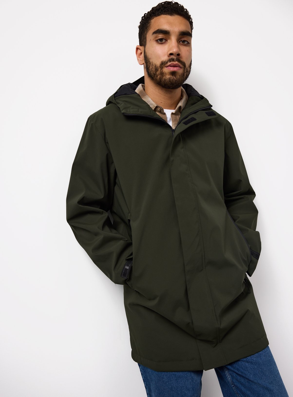 Men's Khaki Longline Parka Coat