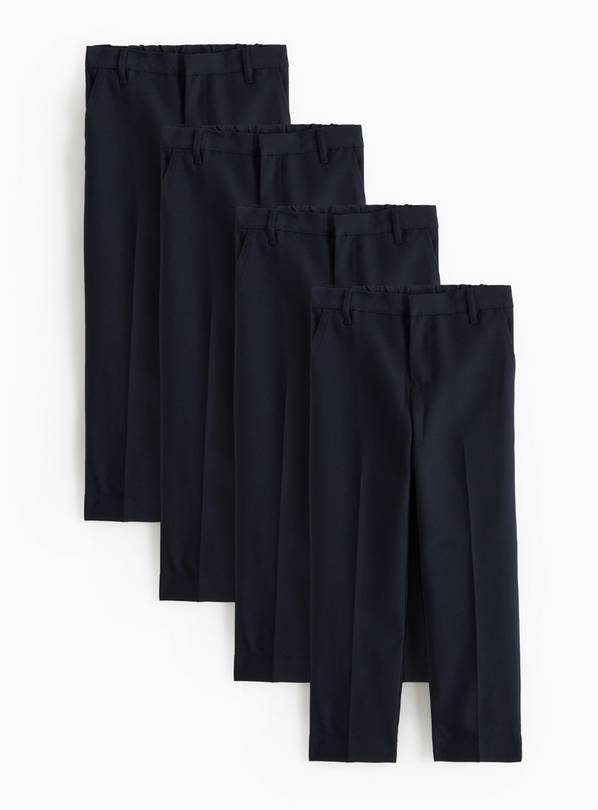 4 Pack Navy Trousers with Reinforced Knees & Extendable Hems 12 years