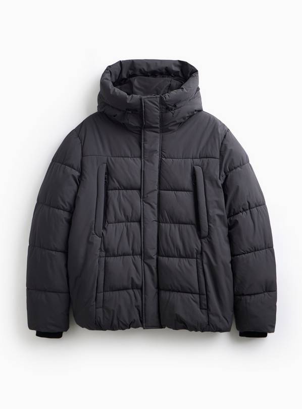Charcoal Funnel Neck Padded Coat  L