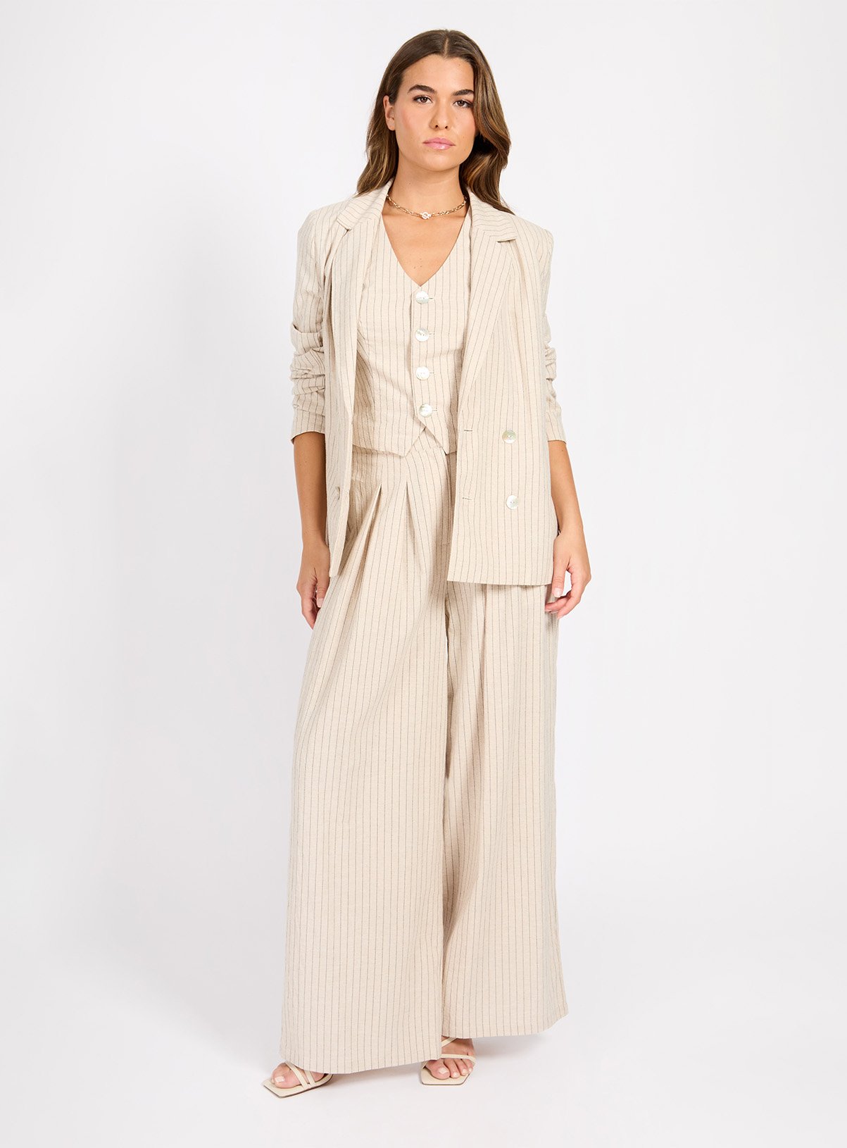 LITTLE MISTRESS Striped Co-ord Trouser With Linen
