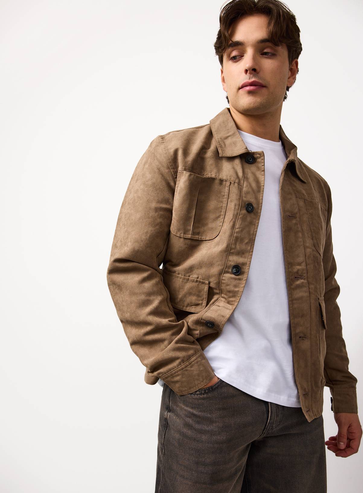 Beige Faux Suede Bomber Jacket XXL - Image 1
