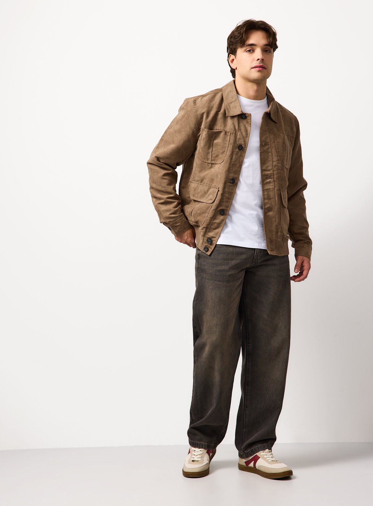 Beige Faux Suede Bomber Jacket XXL - Image 2 thumbnail