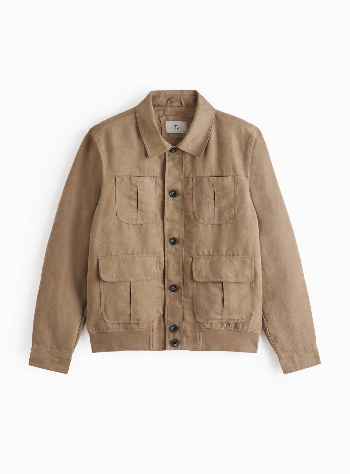 Beige Faux Suede Bomber Jacket XXL - Image 3