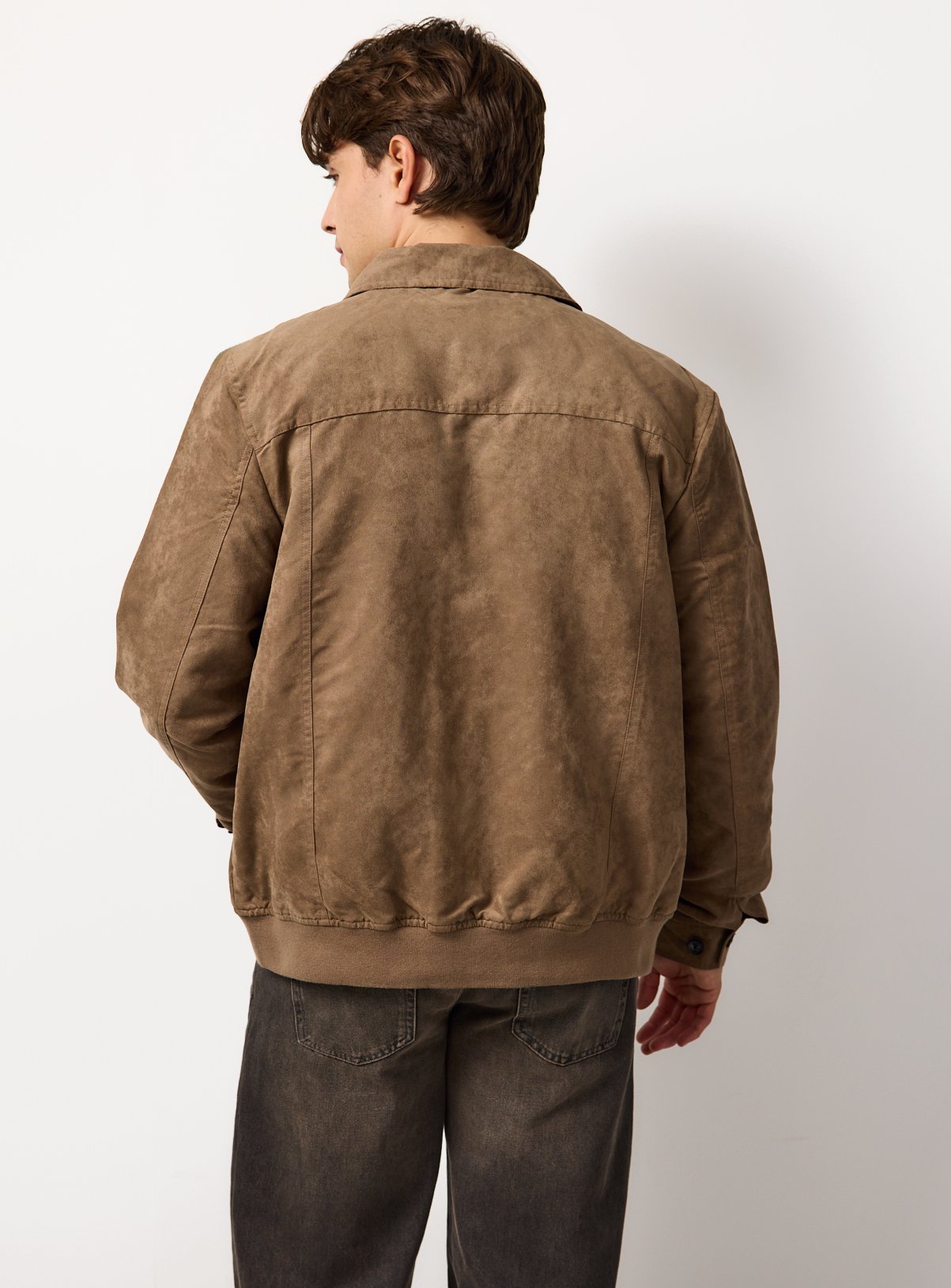 Beige Faux Suede Bomber Jacket XXL - Image 5 thumbnail