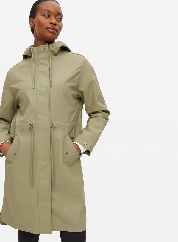 Khaki Rubberised Hooded Raincoat S