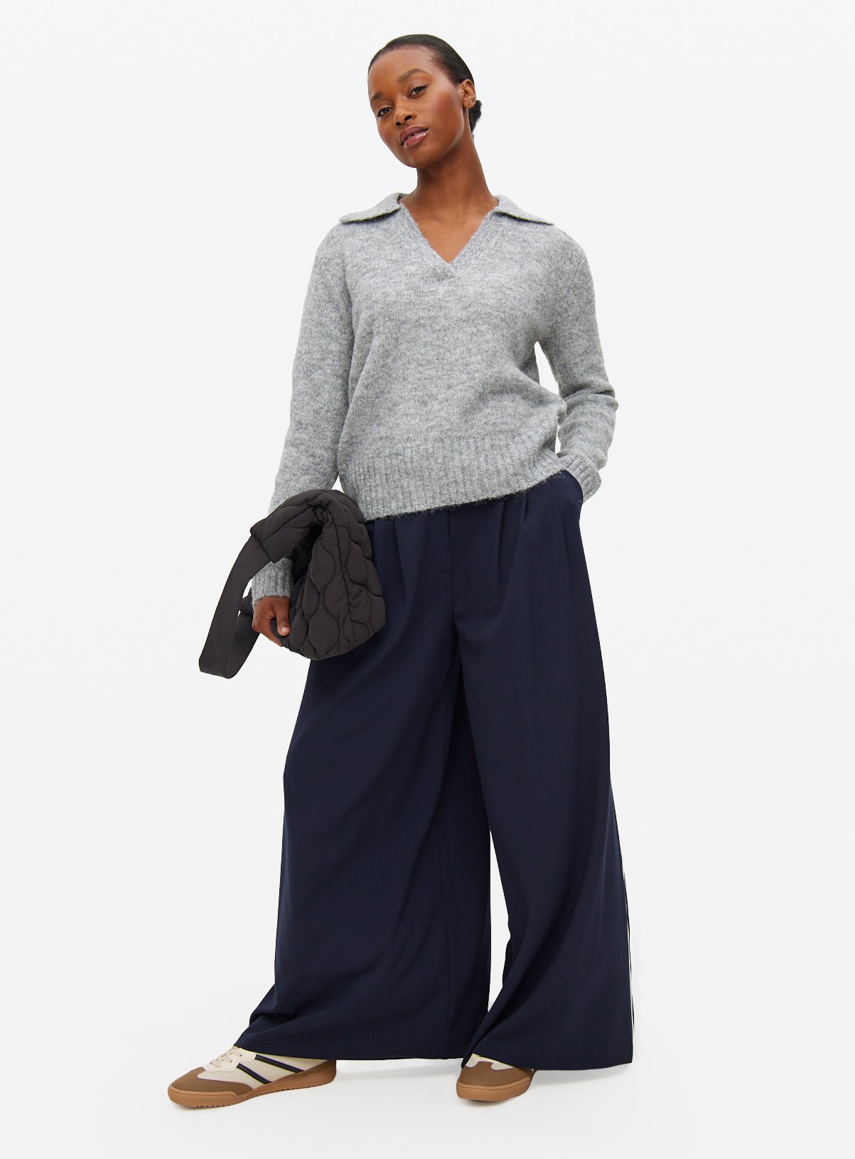 Grey Open Collar Knitted Jumper 24 - Image 3 thumbnail