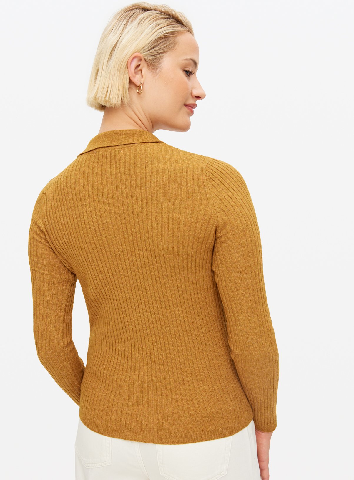 Tan Ribbed Collared Cardigan 18 - Image 5 thumbnail