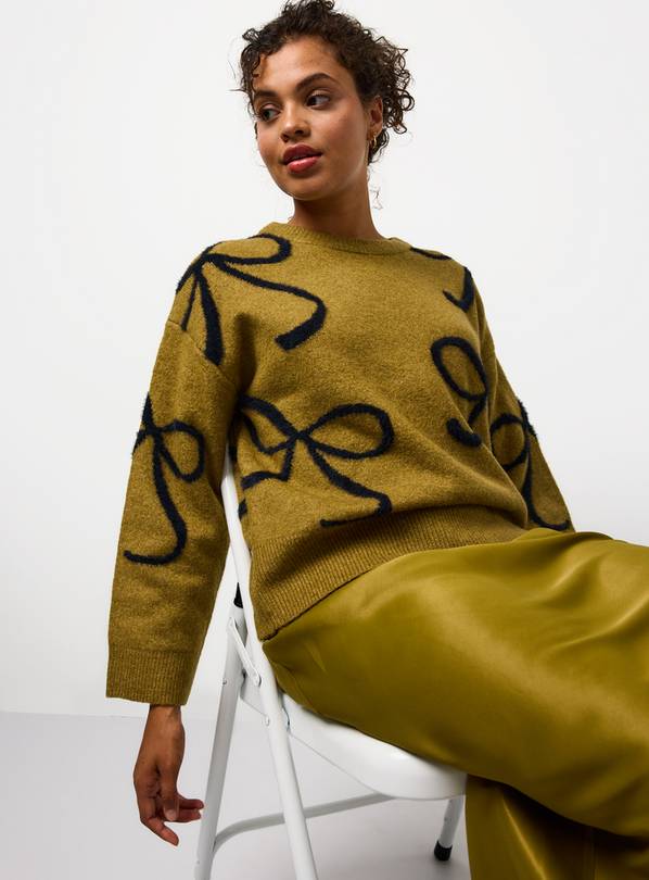 Green Bow Detail Oversized Knitted Jumper  L
