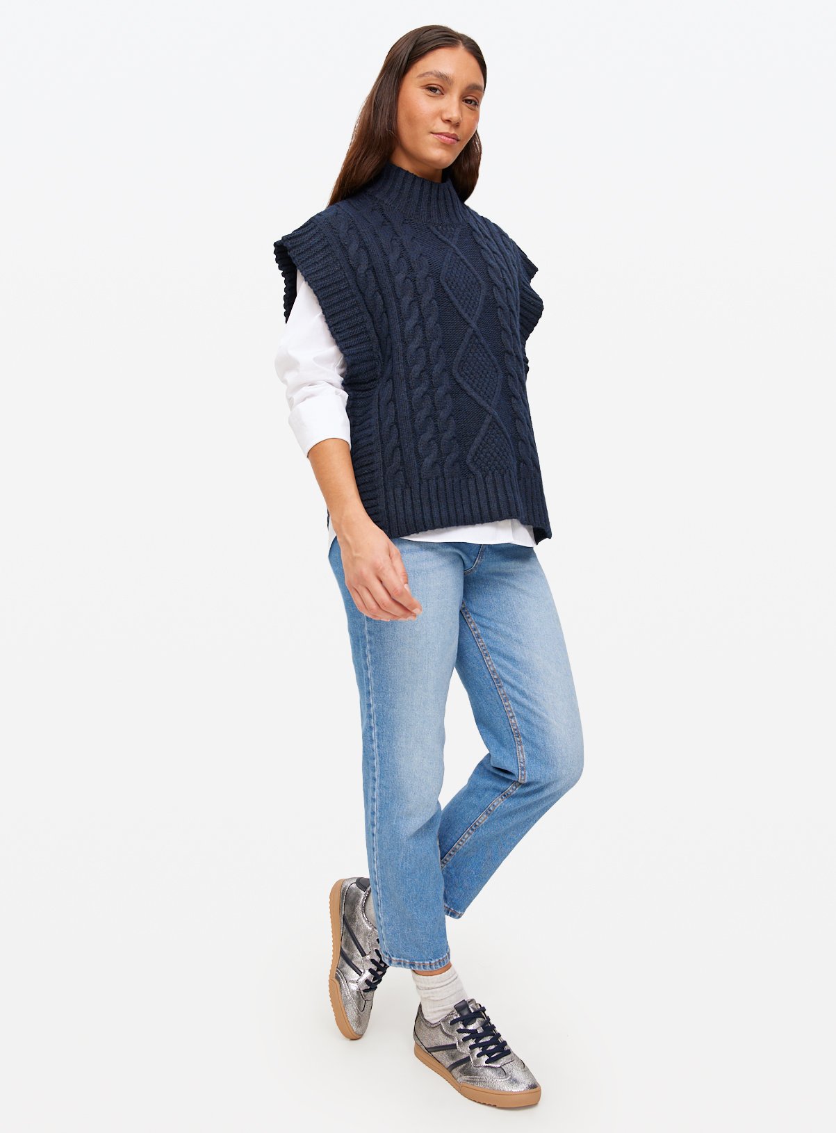 Navy Cable Knit Tabbard S - Image 2 thumbnail