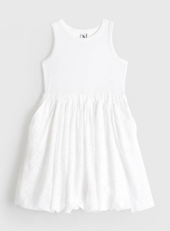 White Broderie Bubble Hem Dress 9 years