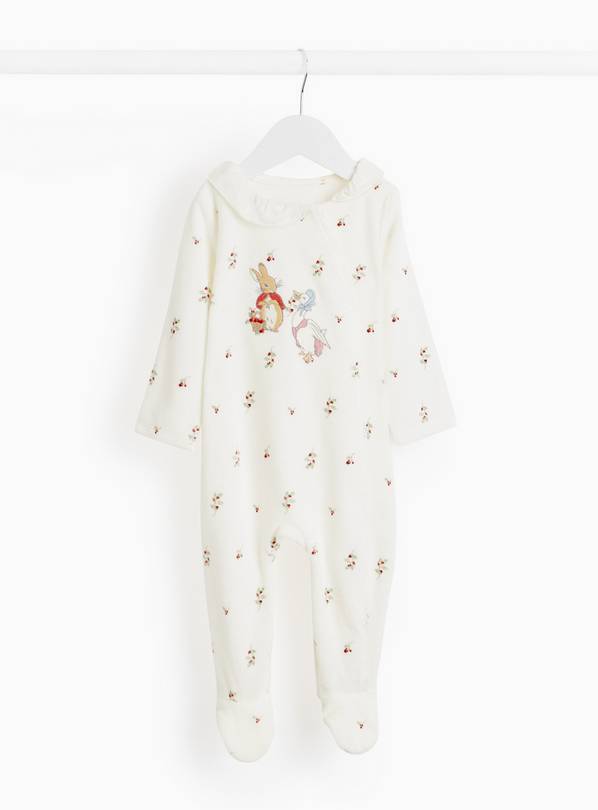 Peter Rabbit Cream Velour Sleepsuit  3-6 months