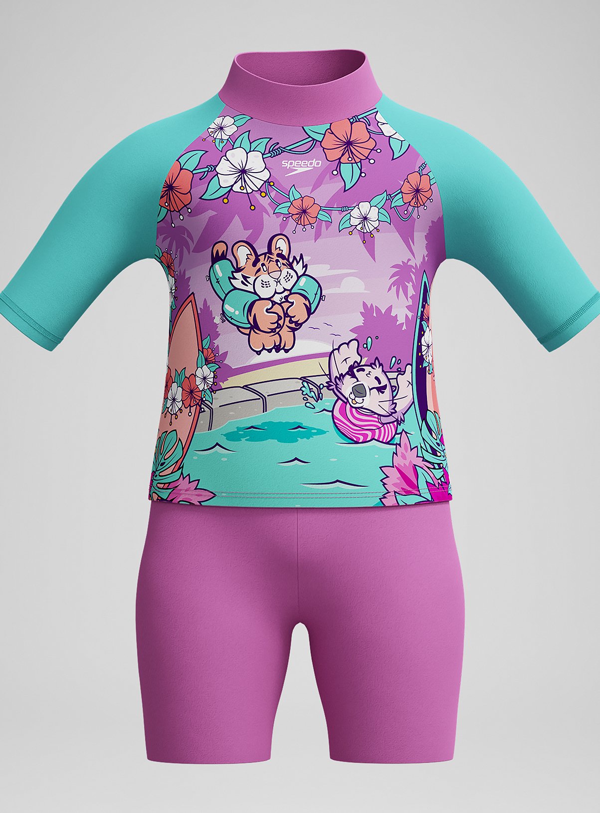 Purple Purple SPEEDO Girls Learn To Swim Sun Protection Rash Vest & Swim Short (3 Years) - Speedo by Sainsbury's