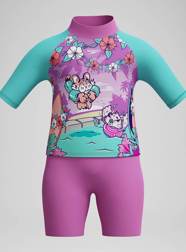 SPEEDO Girls Learn To Swim Sun Protection Rash Vest & Swim Short 4 years