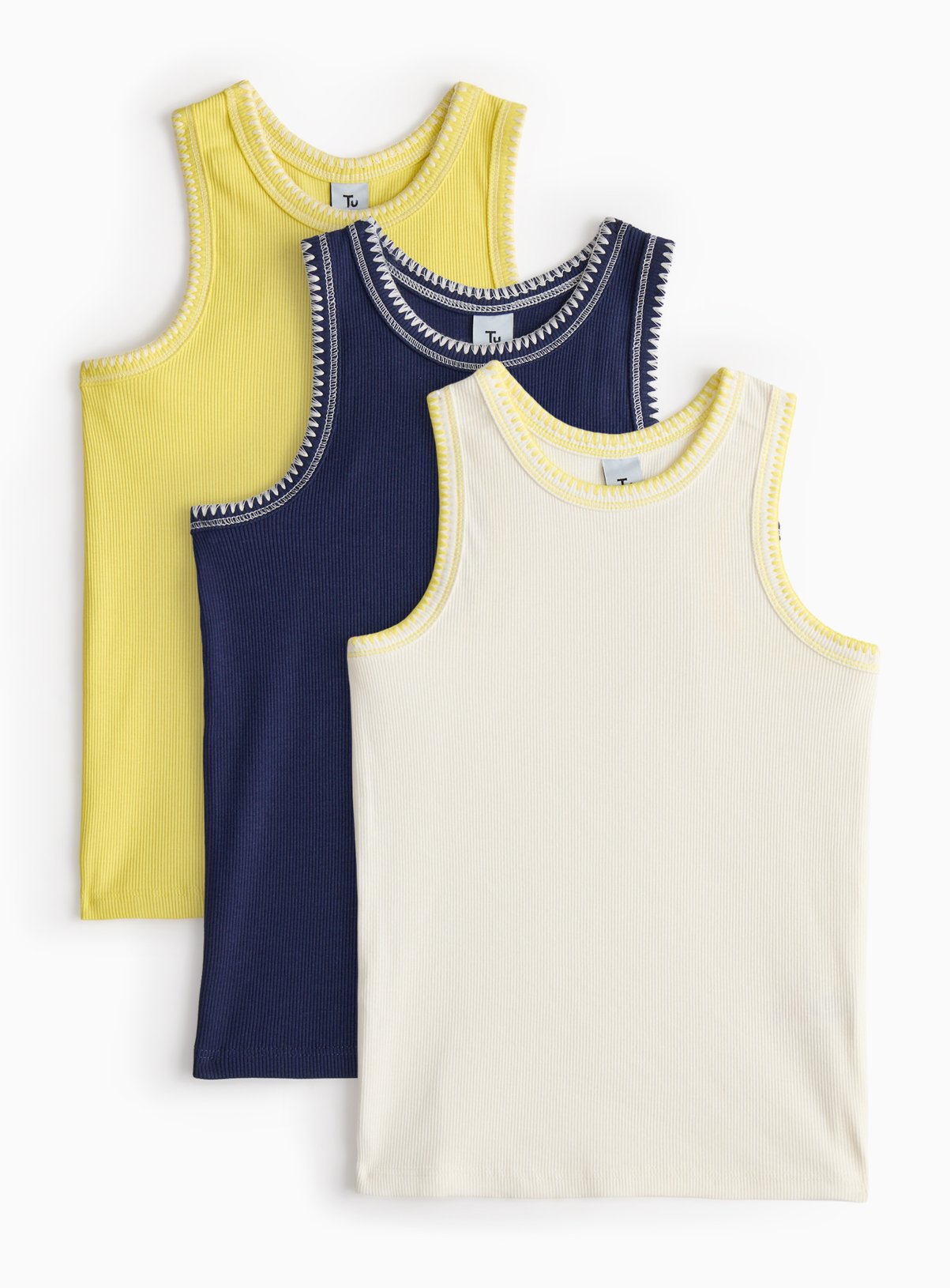 Ribbed Sleeveless Vests 3 Pack 7 years