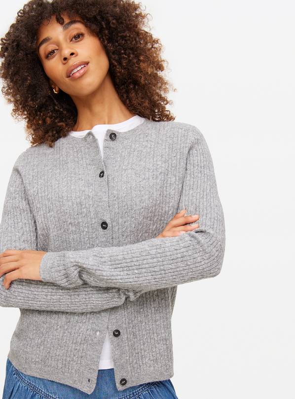 Grey Cosy Yarn Mini Cable Knit Crew Neck Cardigan 6