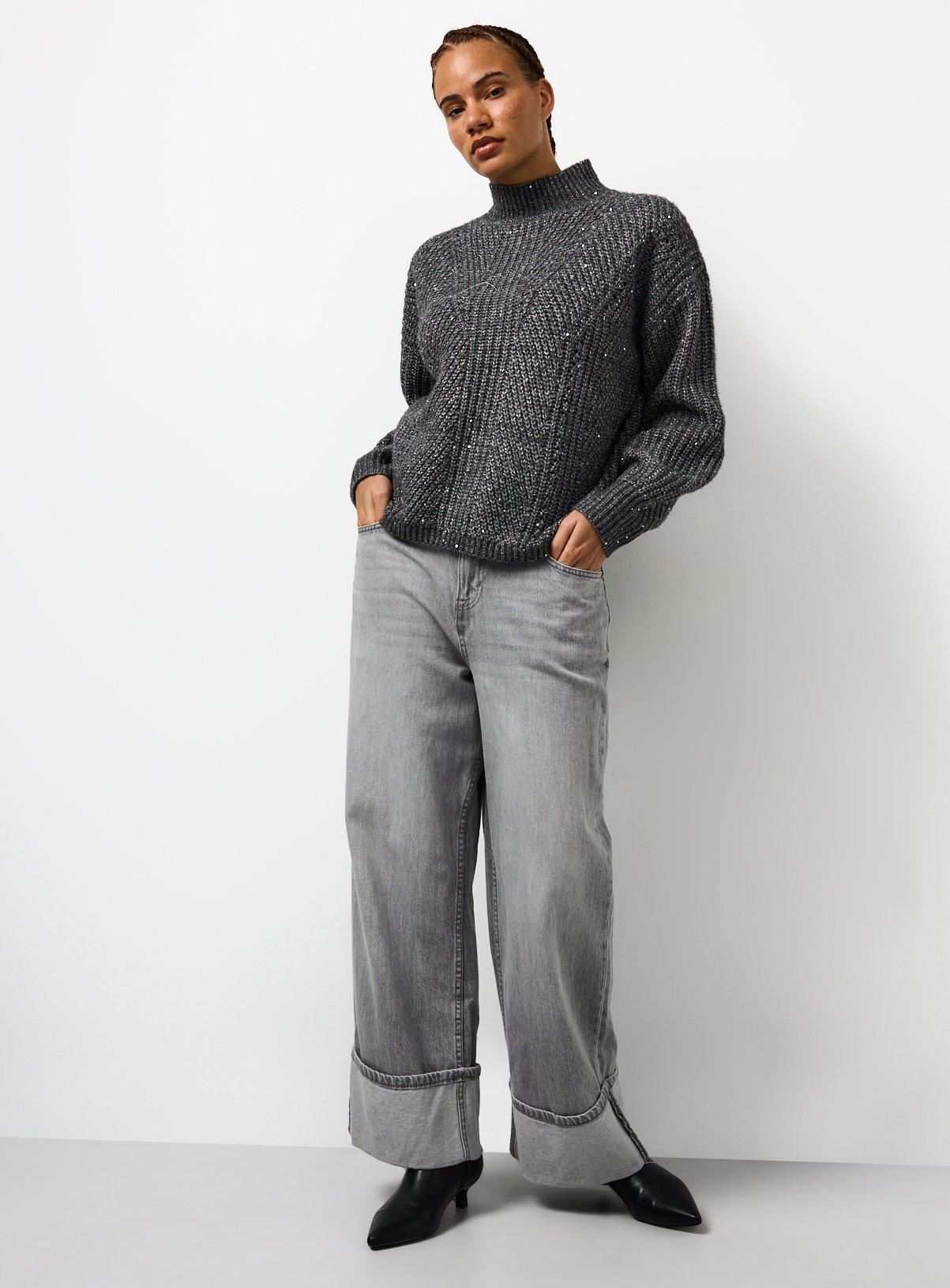 Charcoal High Neck Sequin Sparkle Jumper 16 - Image 2 thumbnail