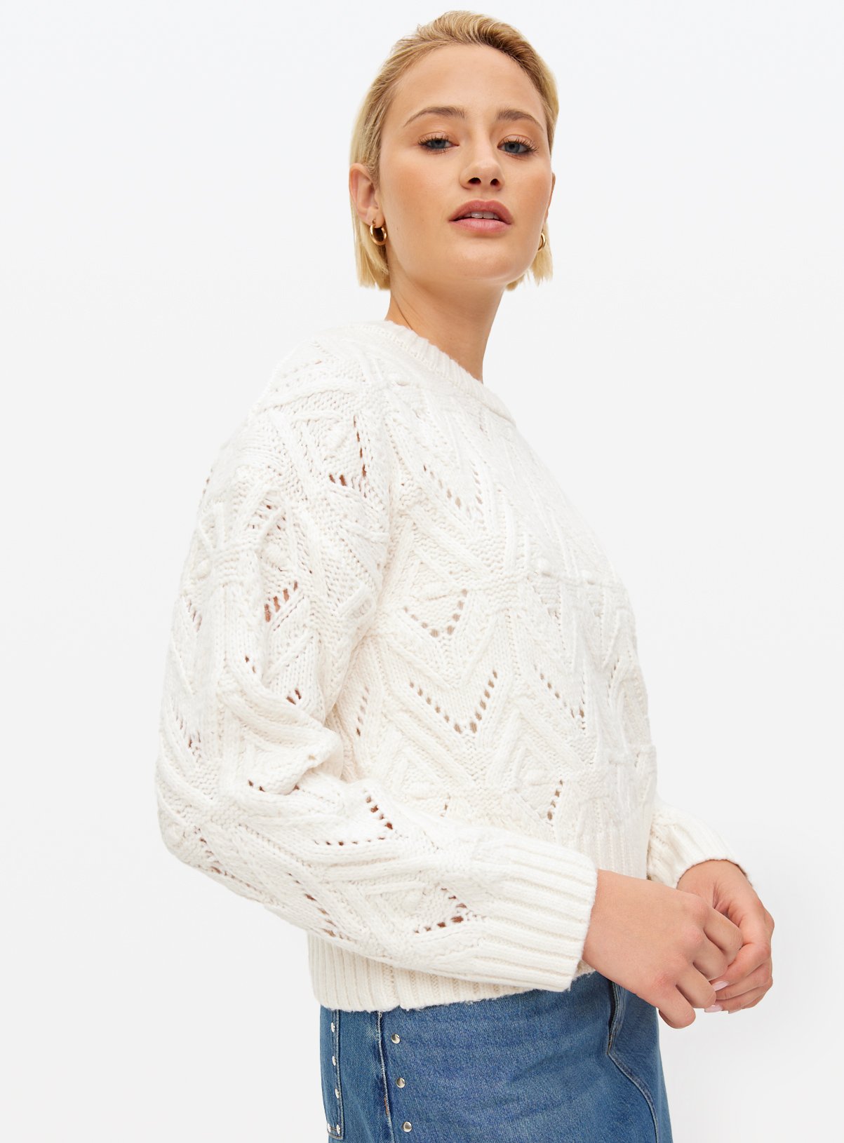 Cream Pointelle Cable Knit Jumper