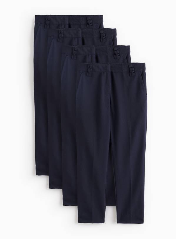 4 Pack Navy Trousers with Reinforced Knees & Extendable Hem  12 years