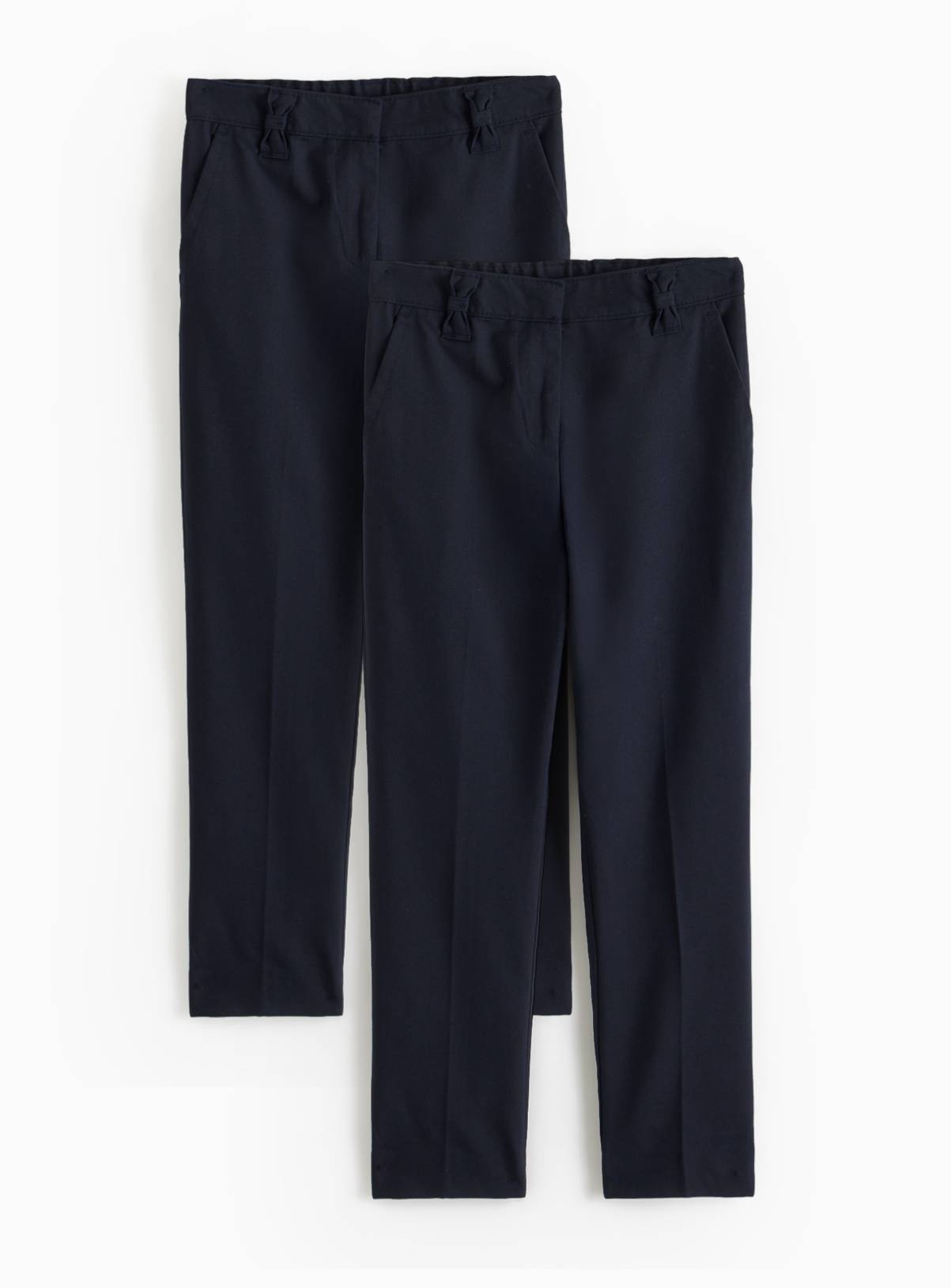 2 Pack Girls Navy Trousers with Reinforced Knees & Extendable Hems Longer Leg 4 years - Image 1