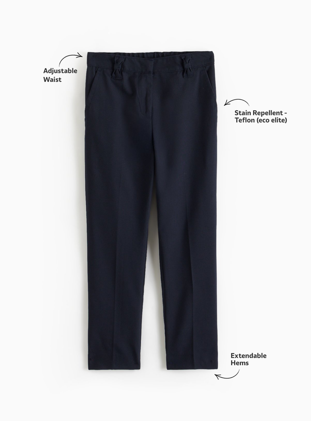 2 Pack Girls Navy Trousers with Reinforced Knees & Extendable Hems Longer Leg 4 years - Image 2 thumbnail