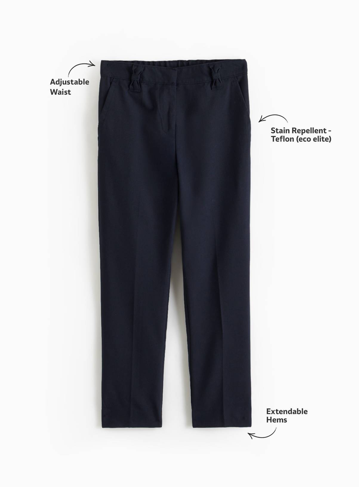 2 Pack Girls Navy Trousers with Reinforced Knees & Extendable Hems Longer Leg 4 years - Image 2