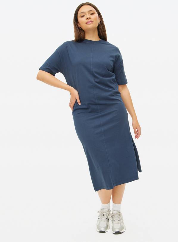 Blue Acid Wash Midi T-Shirt Dress L