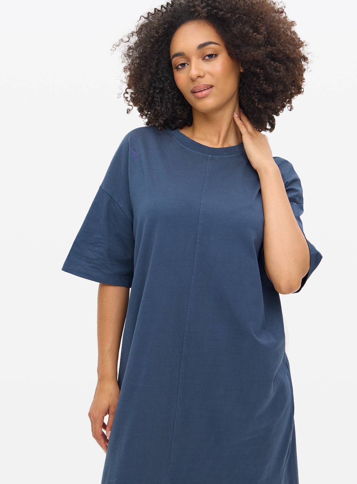 Blue Acid Wash Midi T-Shirt Dress L - Image 1