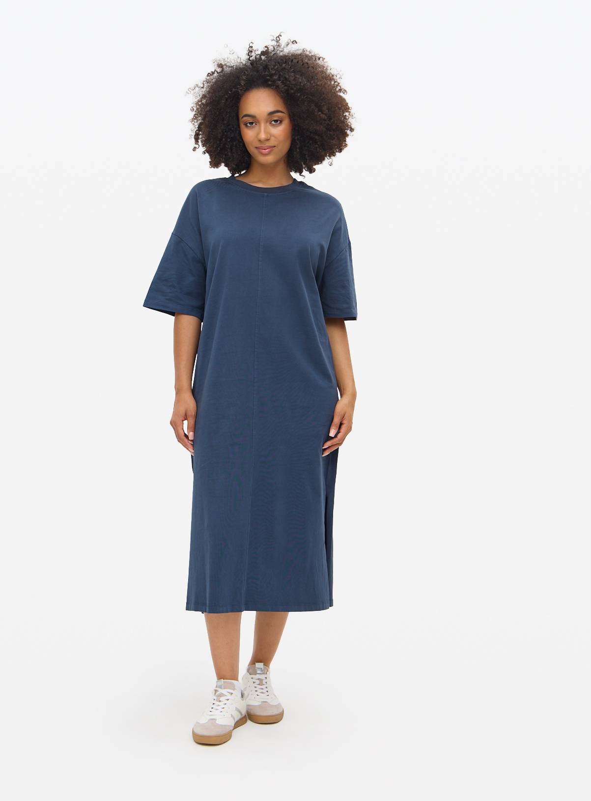 Blue Acid Wash Midi T-Shirt Dress L - Image 2