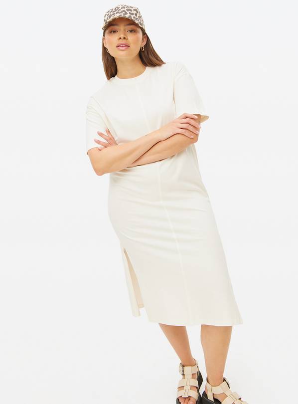 Cream Acid Wash Midi T-Shirt Dress M