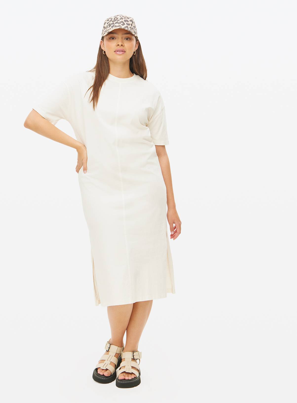 Cream Acid Wash Midi T-Shirt Dress XXL - Image 3