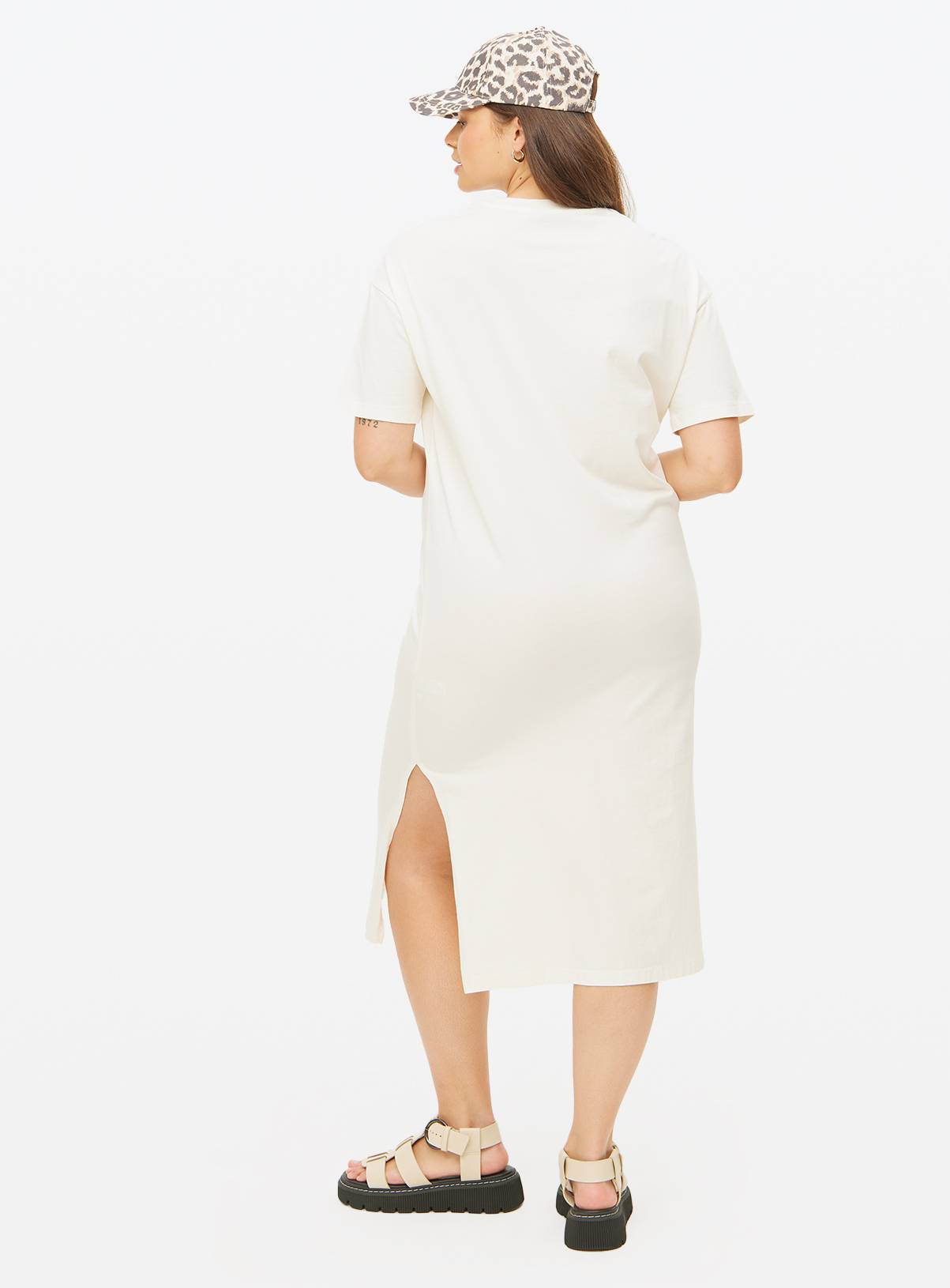 Cream Acid Wash Midi T-Shirt Dress XXL - Image 4